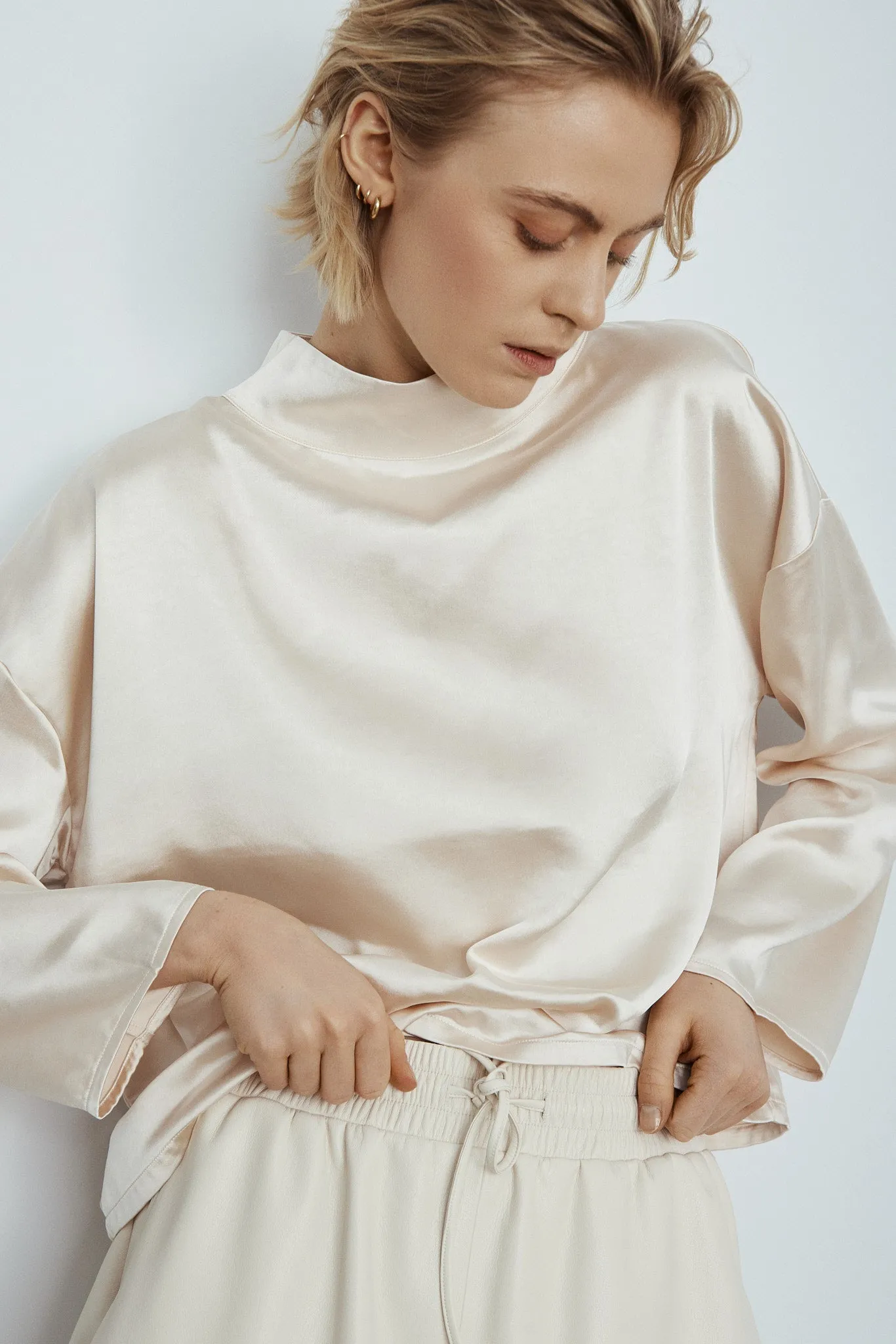 Charlyne satin top sold by MELISSA NEPTON