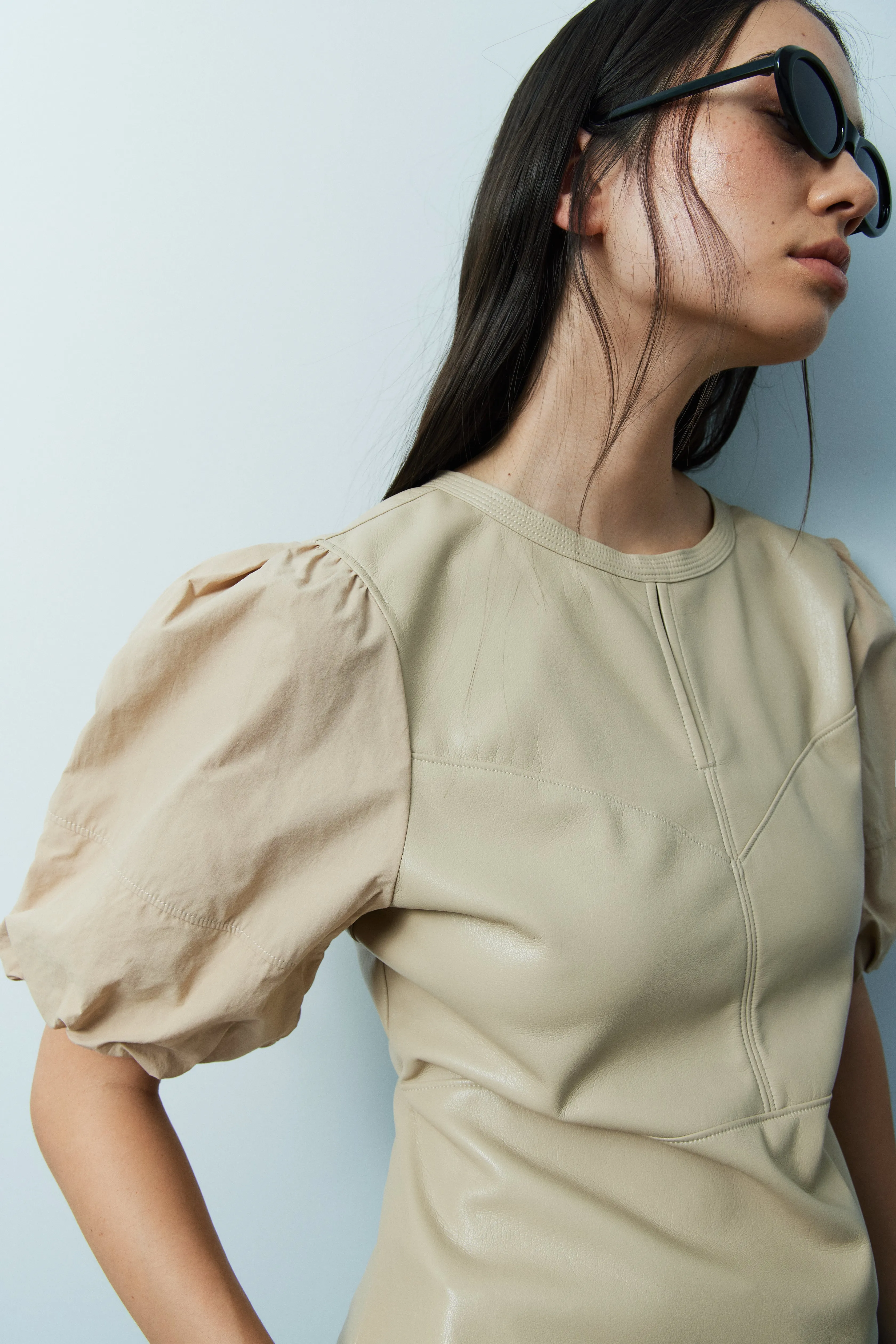 Oska desert faux leather and poplin blouse sold by MELISSA NEPTON product image thumbnail 2