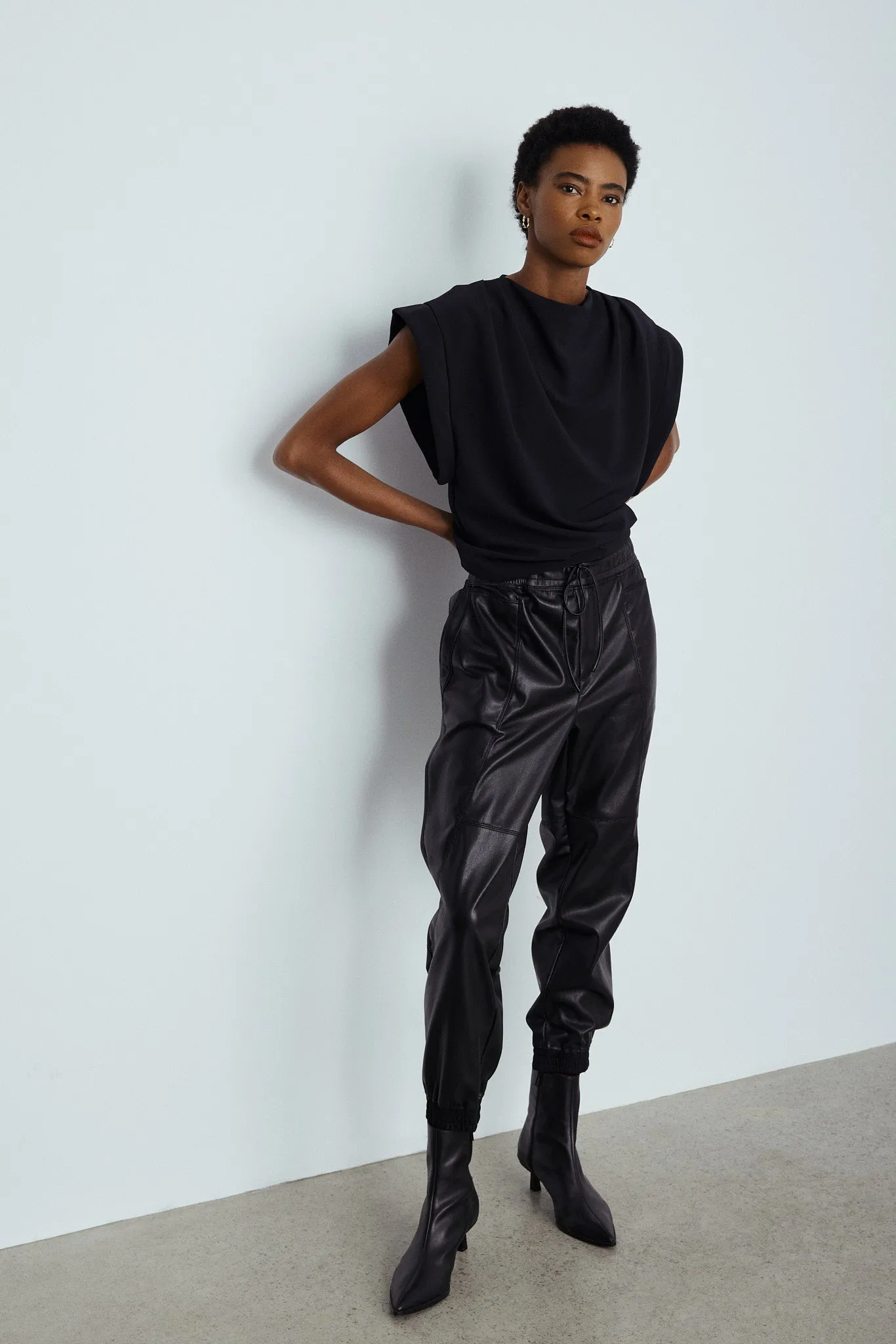 Cabo black faux leather jogger sold by MELISSA NEPTON