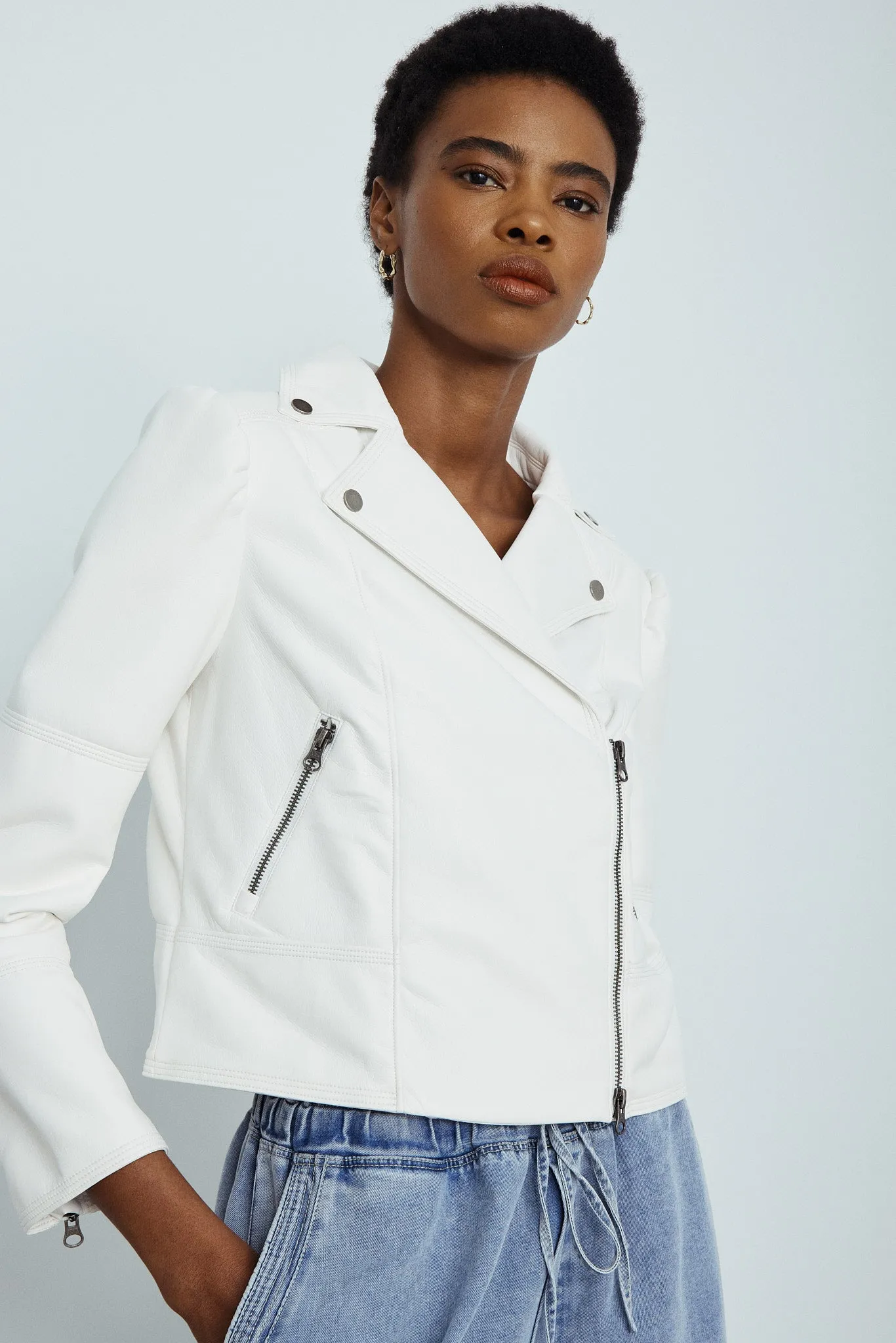 Hillside white faux leather jacket sold by MELISSA NEPTON