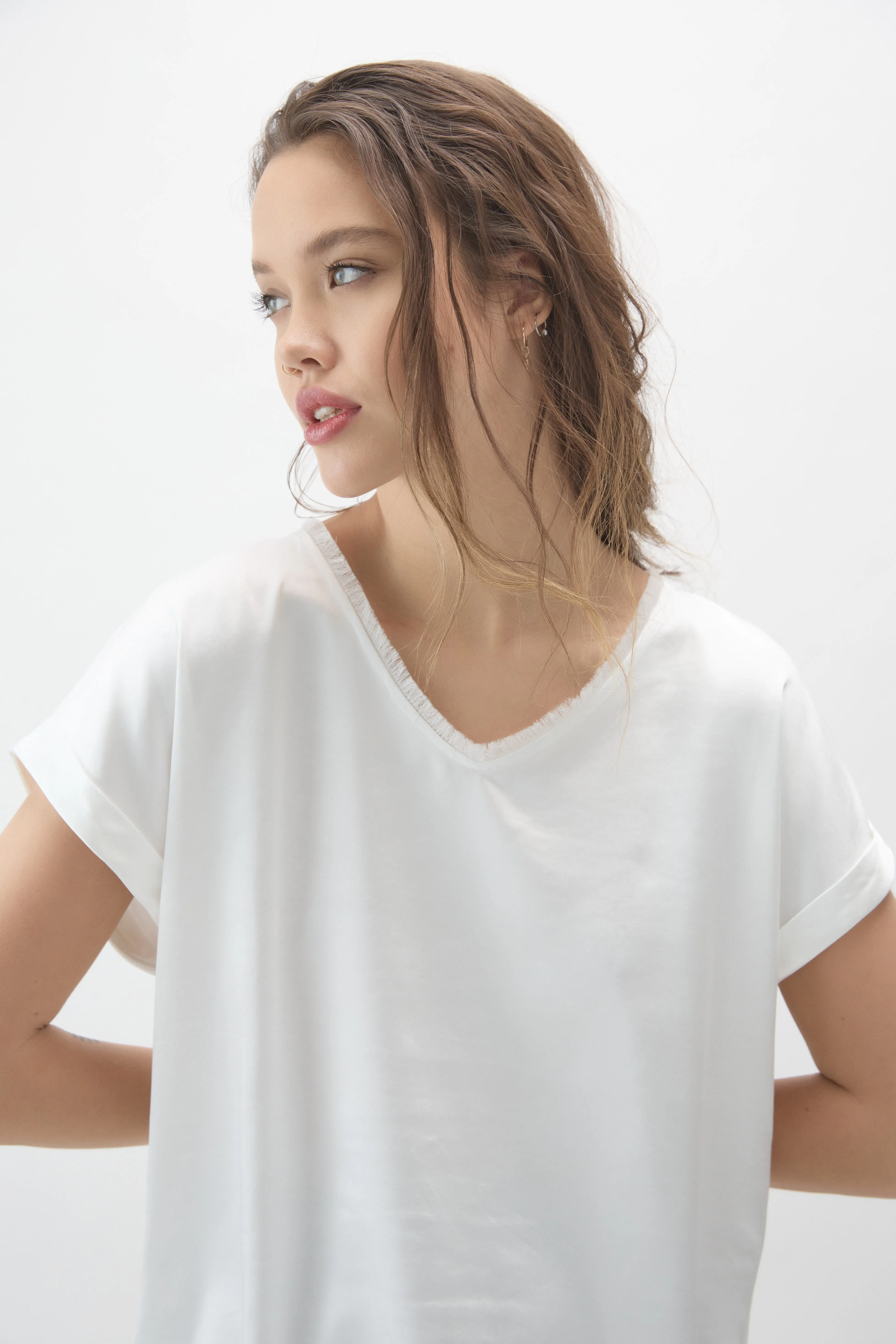 Romane off-white satin tee sold by MELISSA NEPTON