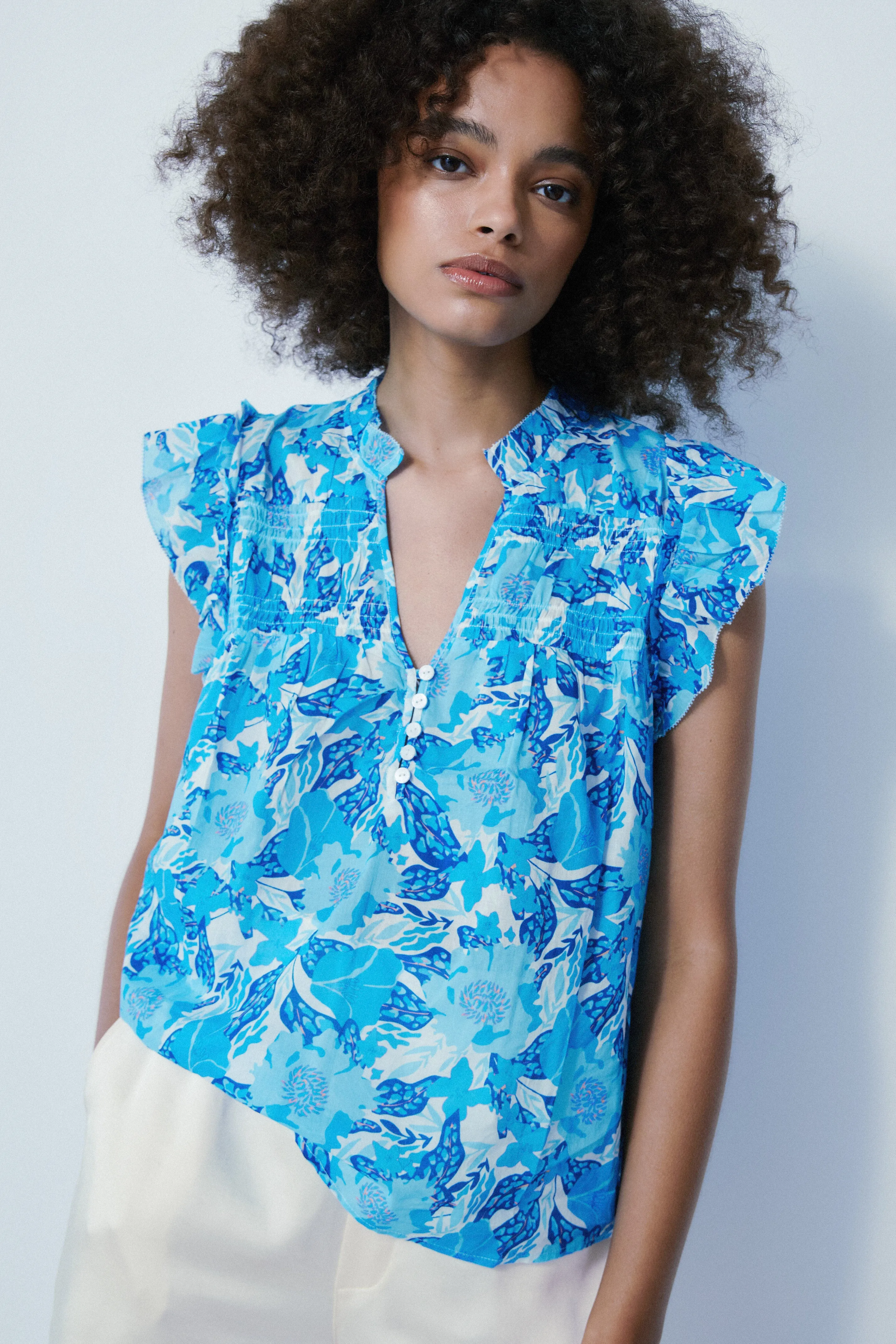 Krystel blue bloom cotton blouse sold by MELISSA NEPTON