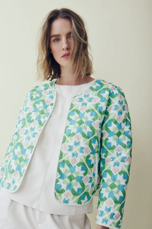 Rosalyn green patchwork jacket sold by MELISSA NEPTON
