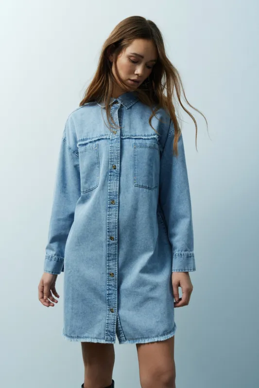 Kiri bleached denim blue dress sold by MELISSA NEPTON