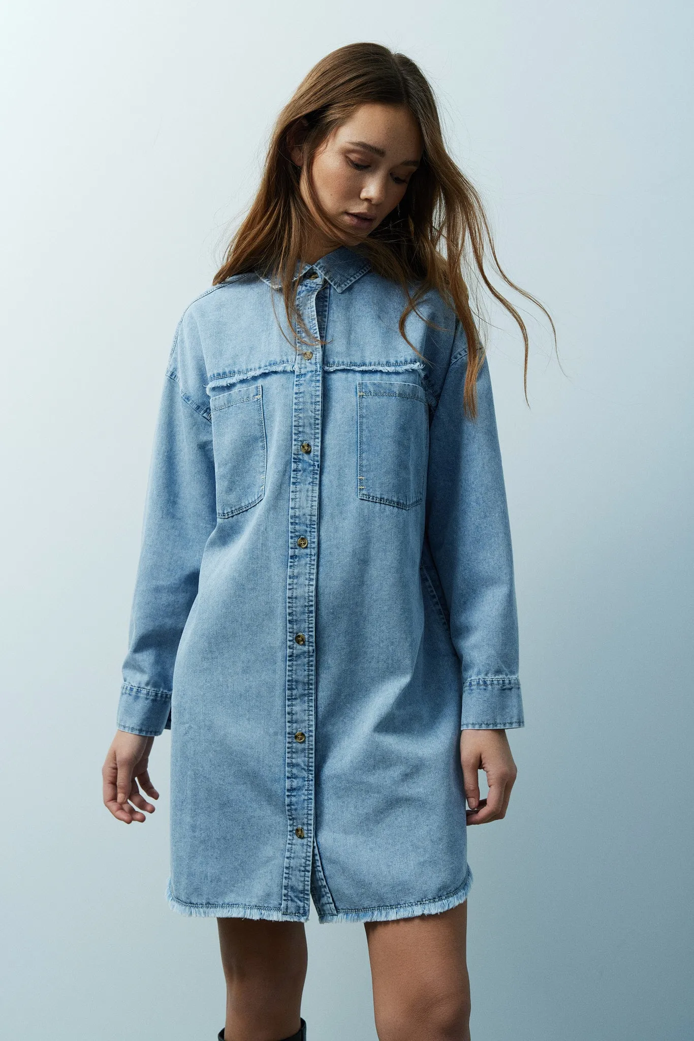 Kiri bleached denim blue dress sold by MELISSA NEPTON