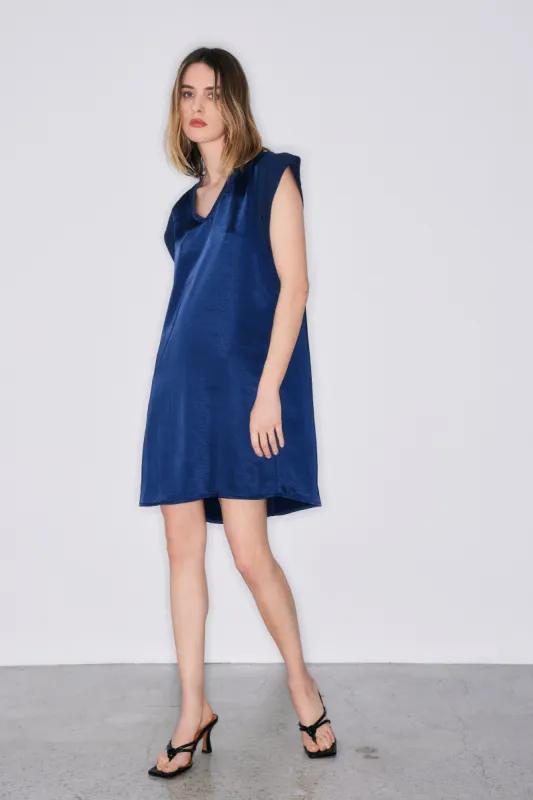 Georgina summer navy satin dress sold by MELISSA NEPTON