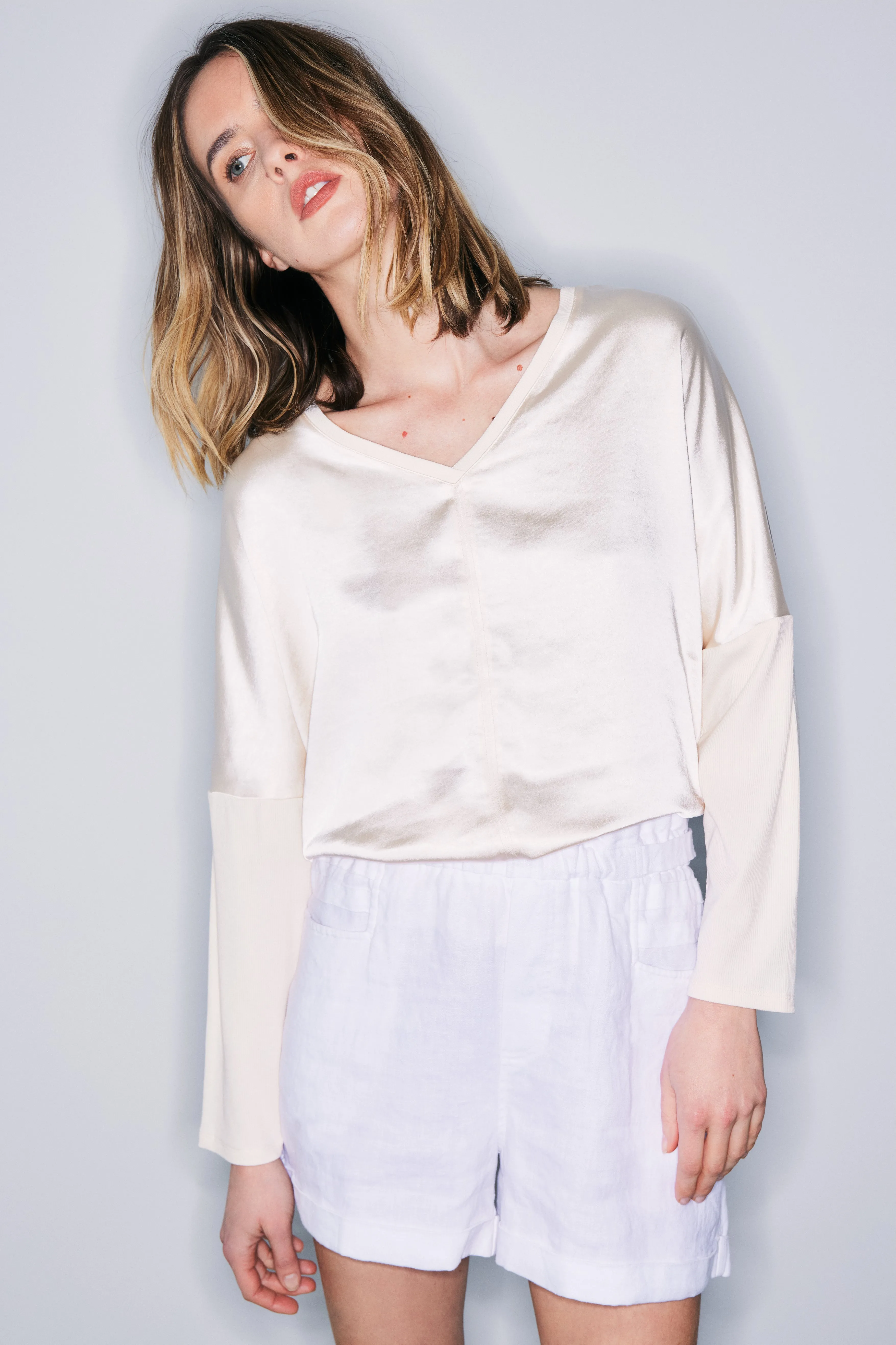 Cindy cream satin top sold by MELISSA NEPTON