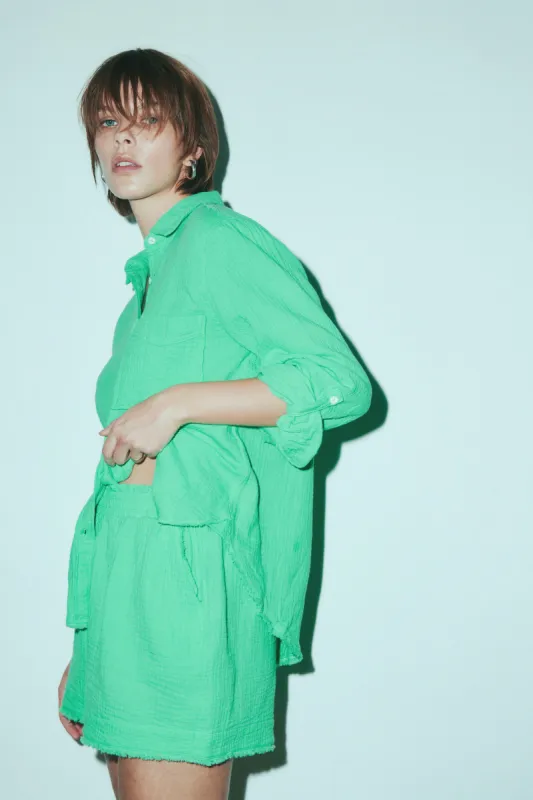 Faye pool green cotton gauze shirt sold by MELISSA NEPTON
