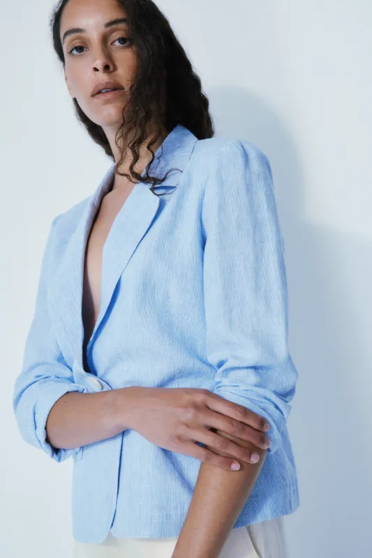 Glen blue texture stripe linen blazer sold by MELISSA NEPTON