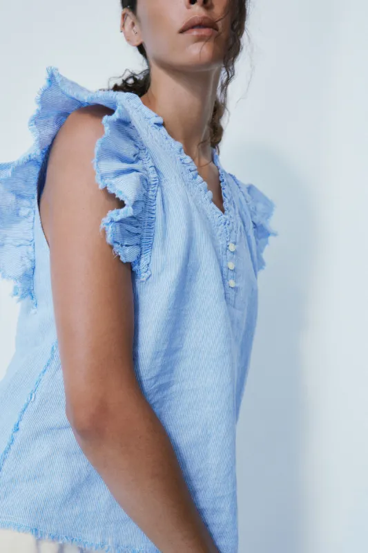 Stella blue texture stripe blouse sold by MELISSA NEPTON