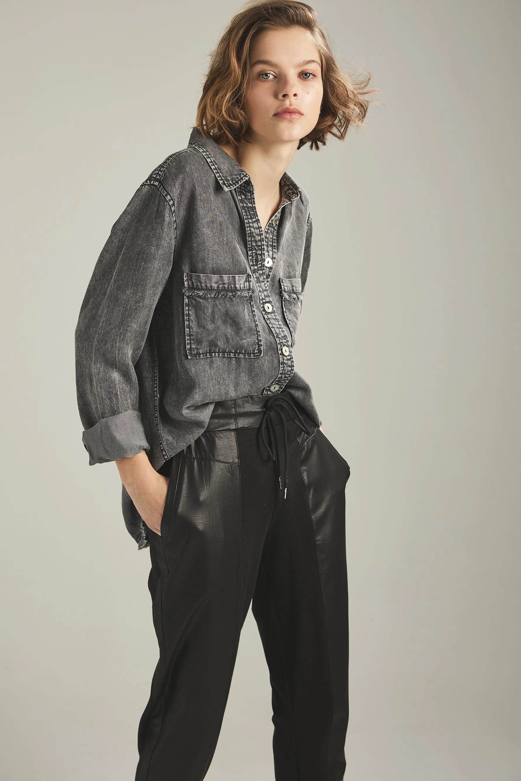 kyle washed grey denim shirt sold by MELISSA NEPTON