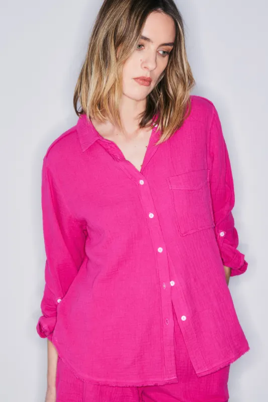 Faye fuchsia cotton gauze shirt sold by MELISSA NEPTON