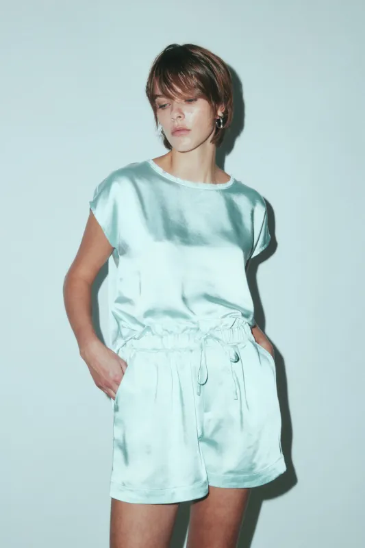 Willow seafoam satin tee sold by MELISSA NEPTON
