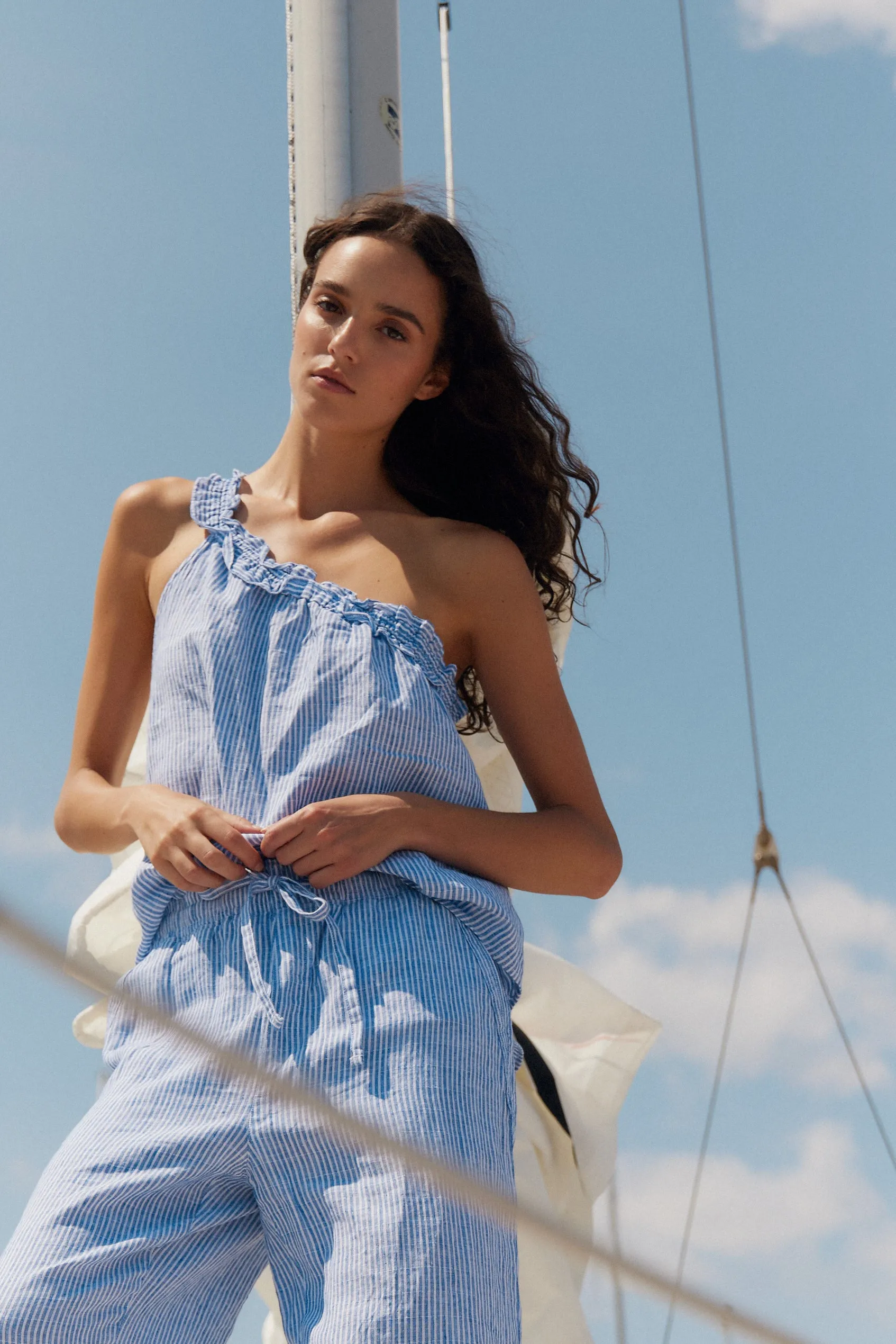 Shanya royal slub stripe linen top sold by MELISSA NEPTON