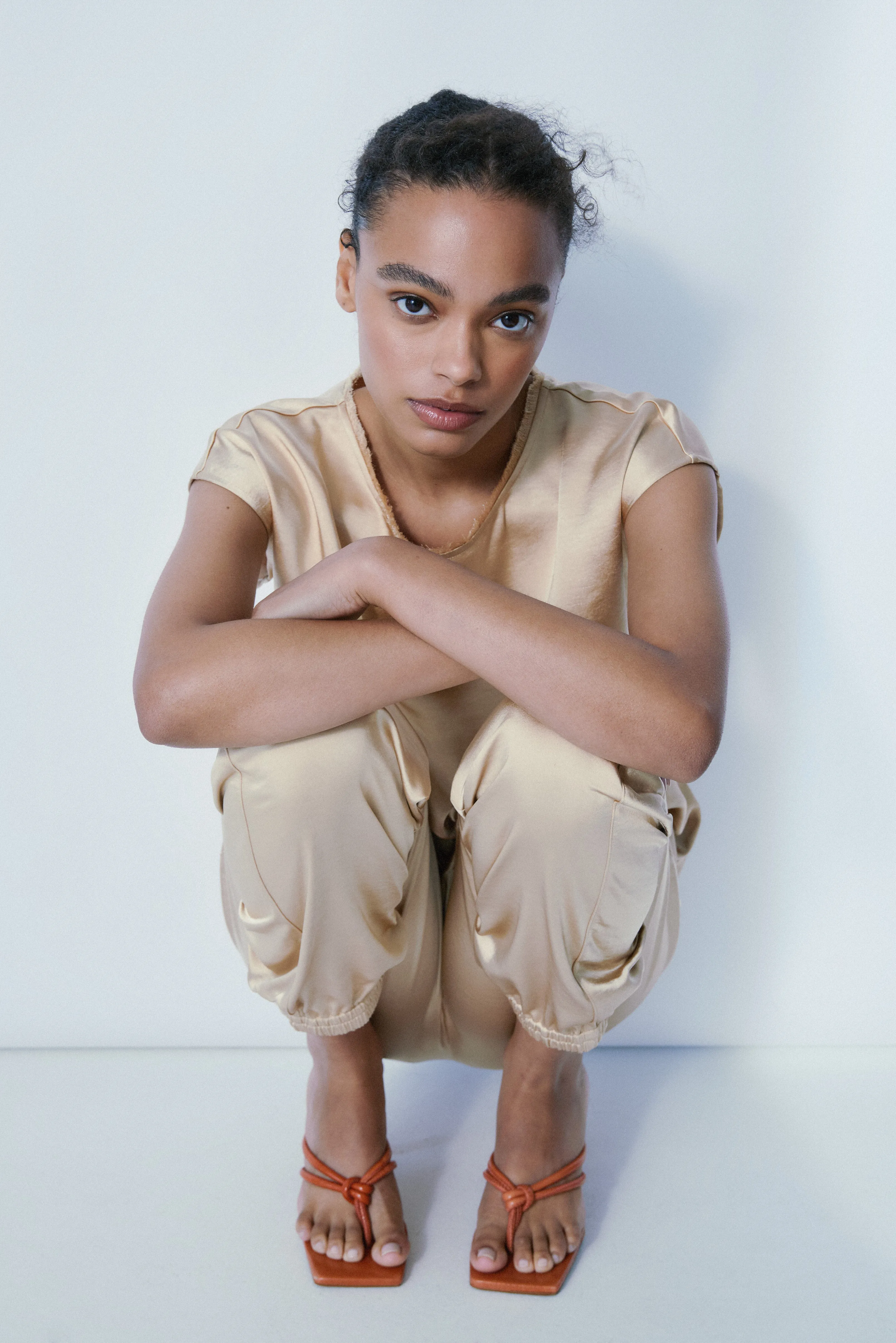 Baya nougat satin jogger sold by MELISSA NEPTON