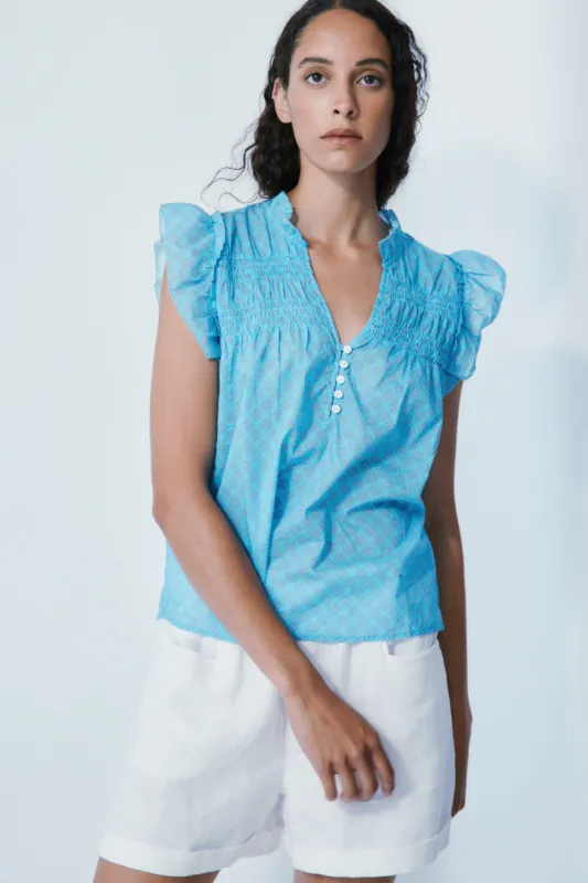 Emma light blue gem cotton blouse sold by MELISSA NEPTON