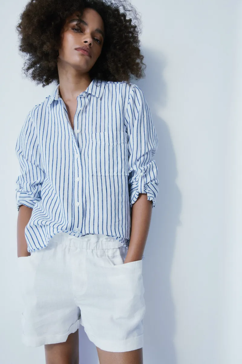 Garance white linen short sold by MELISSA NEPTON