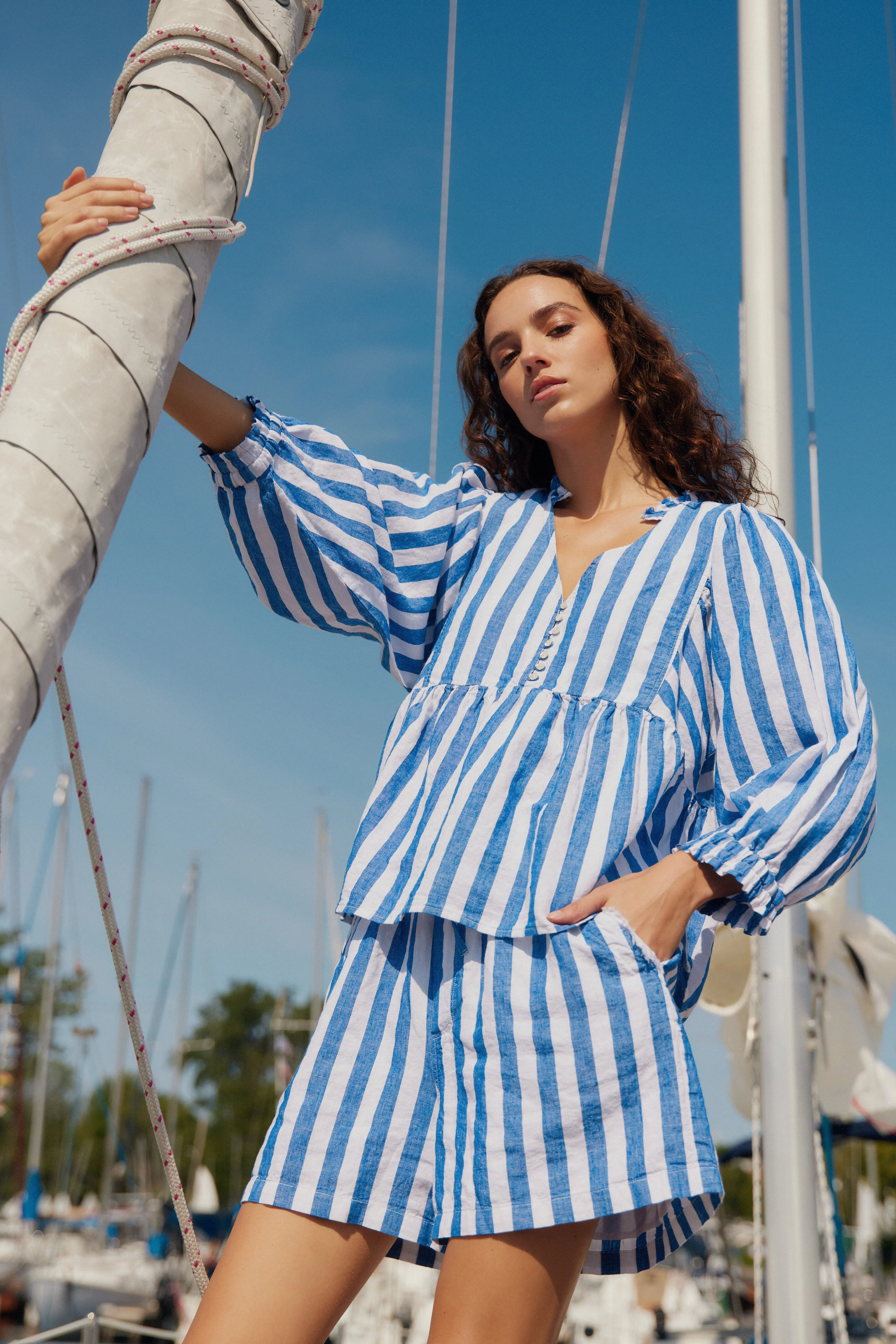 Agnes wide royal stripe blouse sold by MELISSA NEPTON