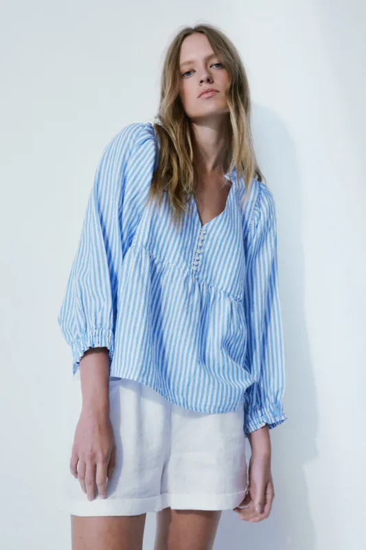 Agnes light blue stripe blouse sold by MELISSA NEPTON
