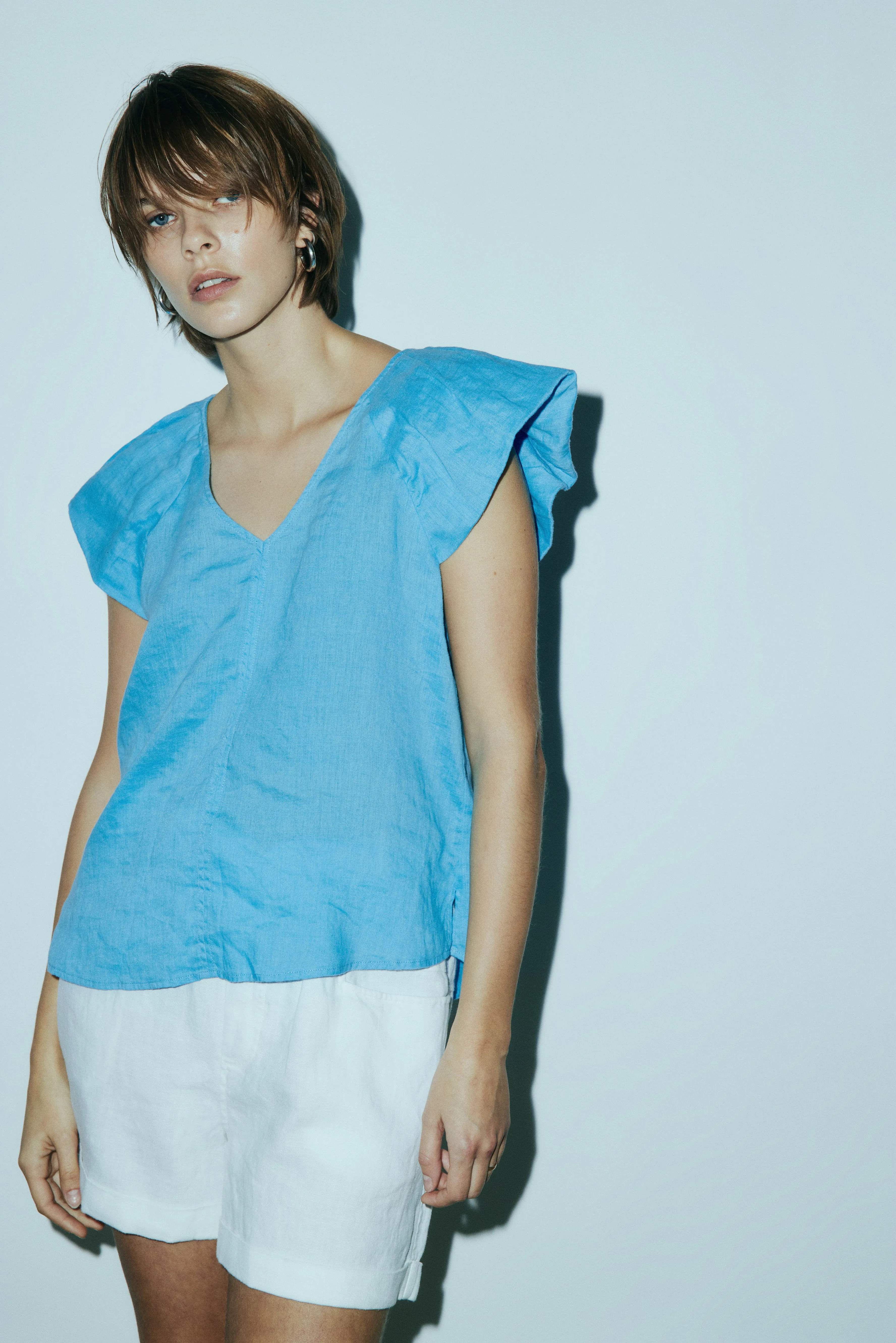 Sandra light aqua linen blouse sold by MELISSA NEPTON