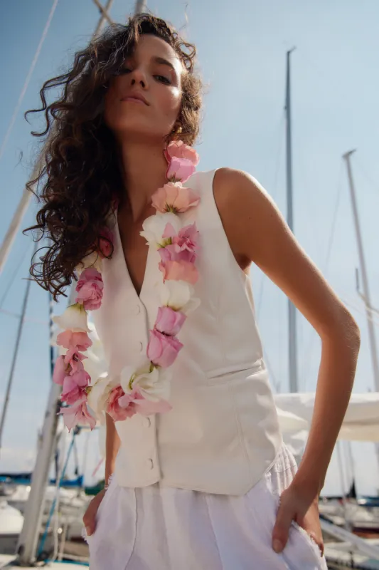 Liddy faux leather white vest sold by MELISSA NEPTON