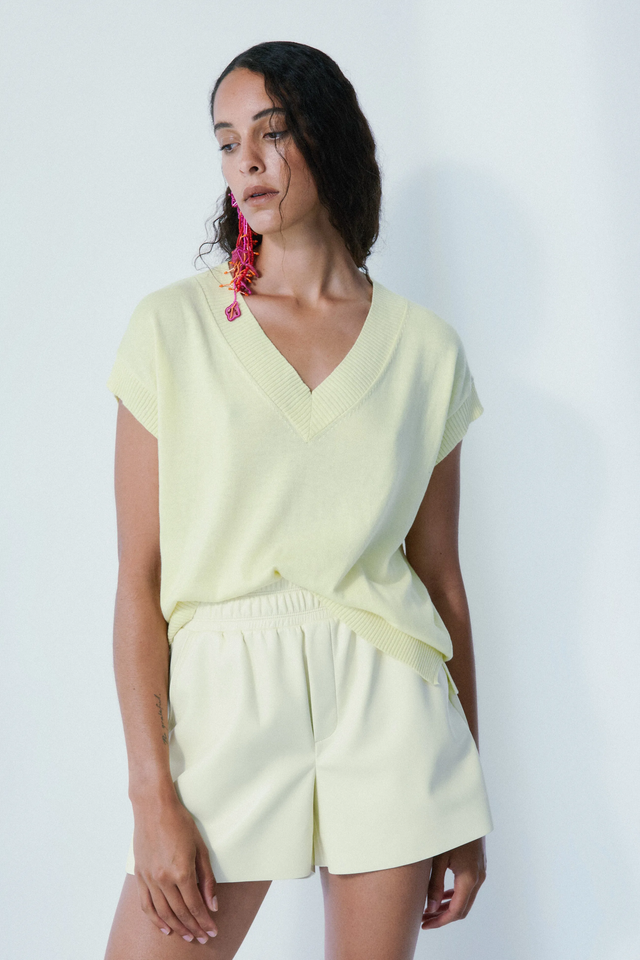 Lilo faux leather lemon sorbet short sold by MELISSA NEPTON