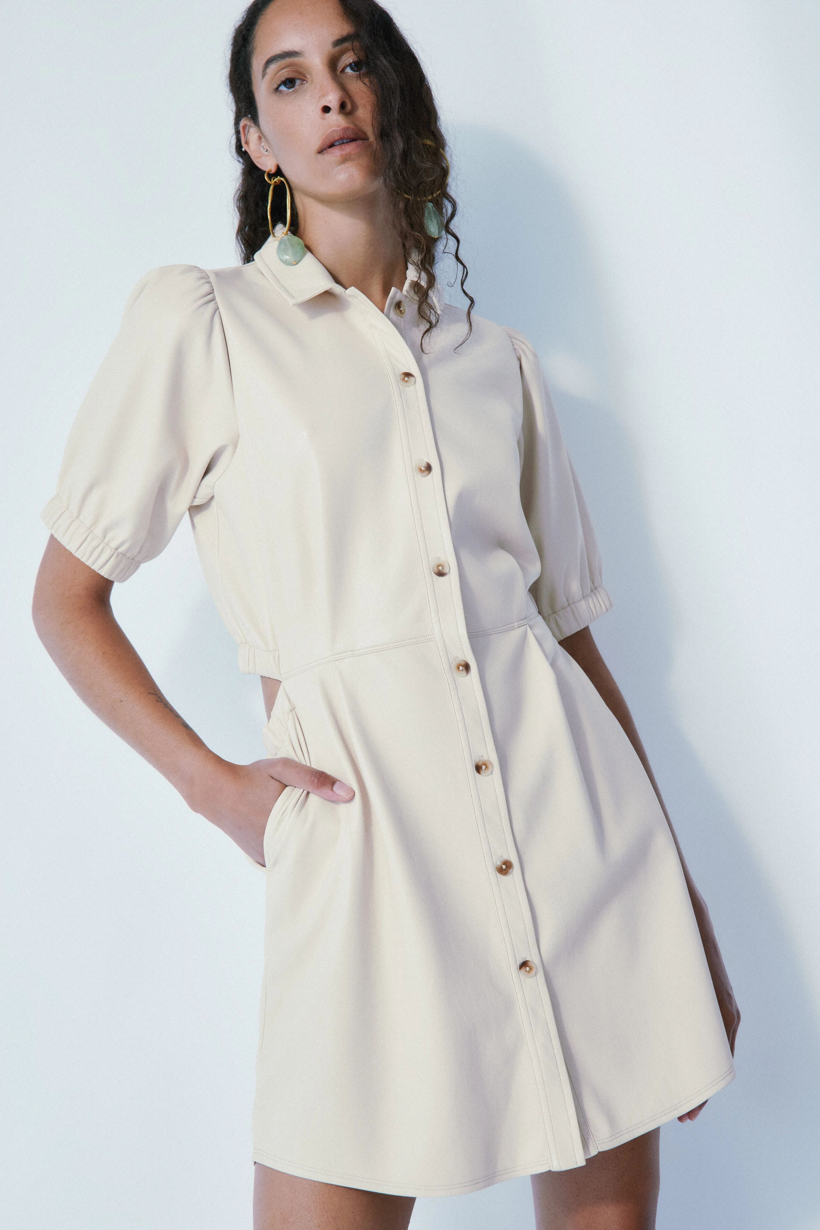 Penelop sandshell faux leather dress sold by MELISSA NEPTON