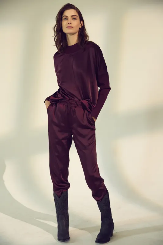 Cary merlot satin jogger sold by MELISSA NEPTON