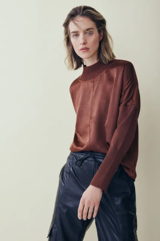 Norah light brown satin top sold by MELISSA NEPTON