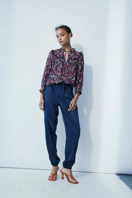 Cary navy satin jogger sold by MELISSA NEPTON