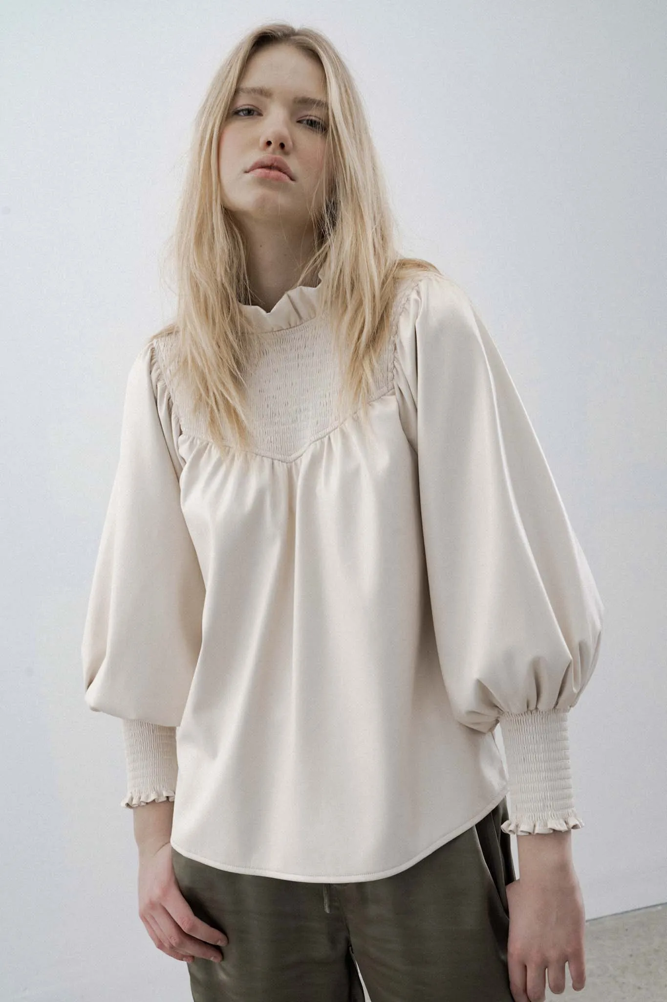 Jemma faux leather cream blouse sold by MELISSA NEPTON