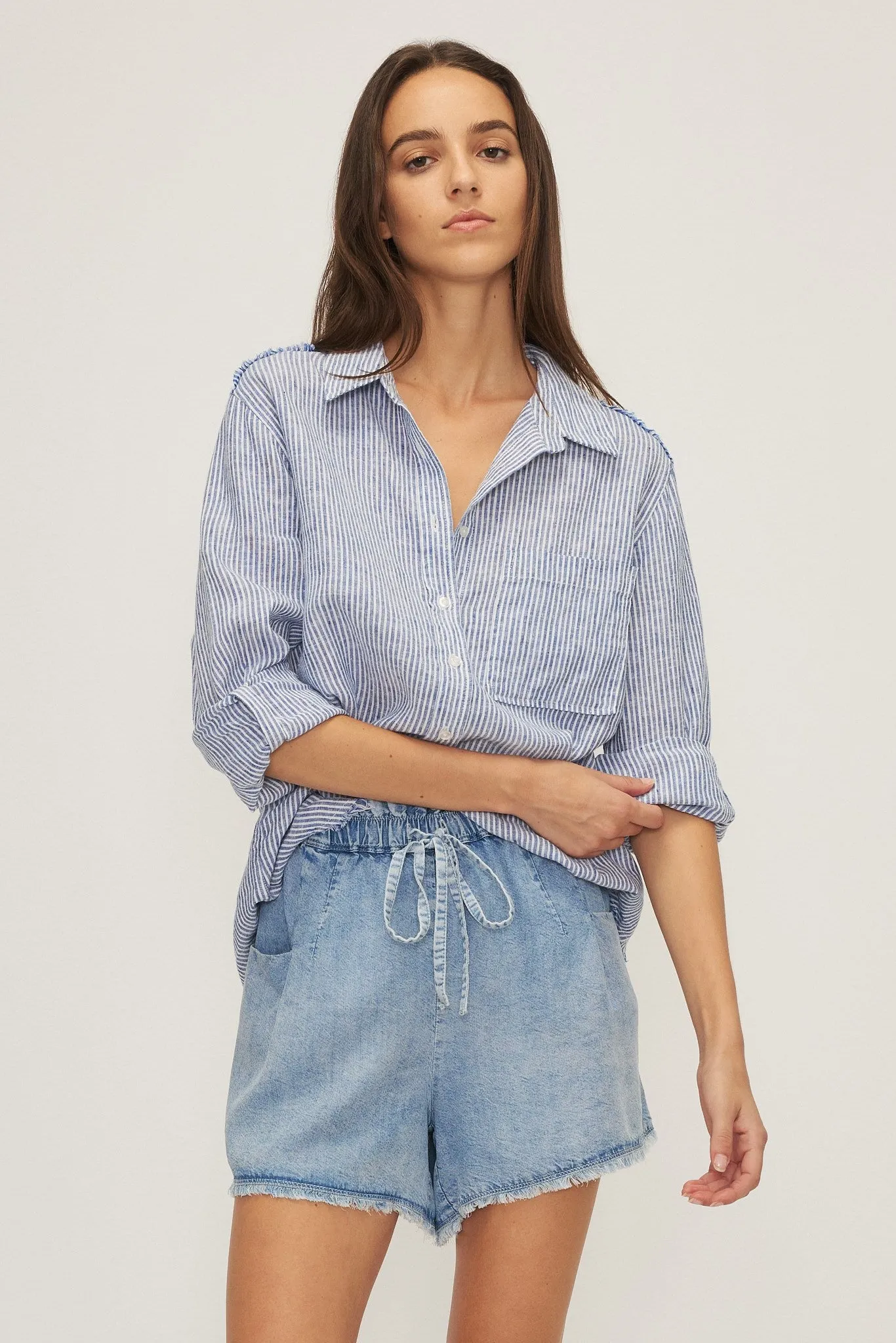 ANAIS SHIRT-Navy stripe sold by MELISSA NEPTON