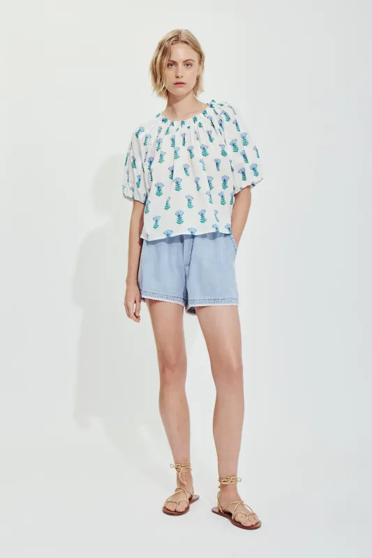 MIRANA BLOUSE-Blue conv. floral sold by MELISSA NEPTON