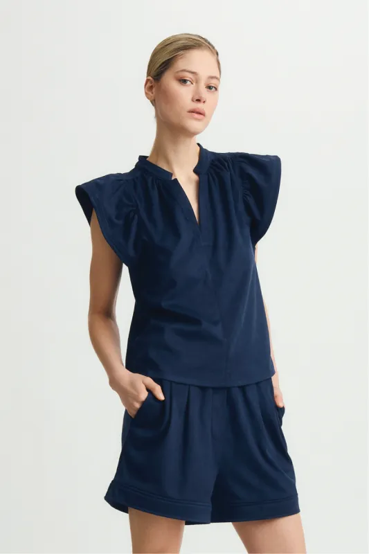 VENORA TOP-Deep navy suede sold by MELISSA NEPTON