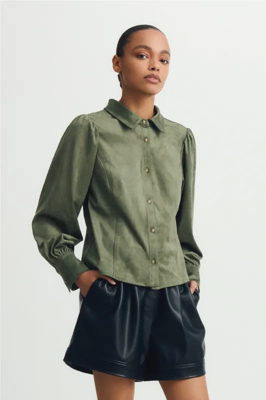 TARA SHIRT-Green leaf suede sold by MELISSA NEPTON