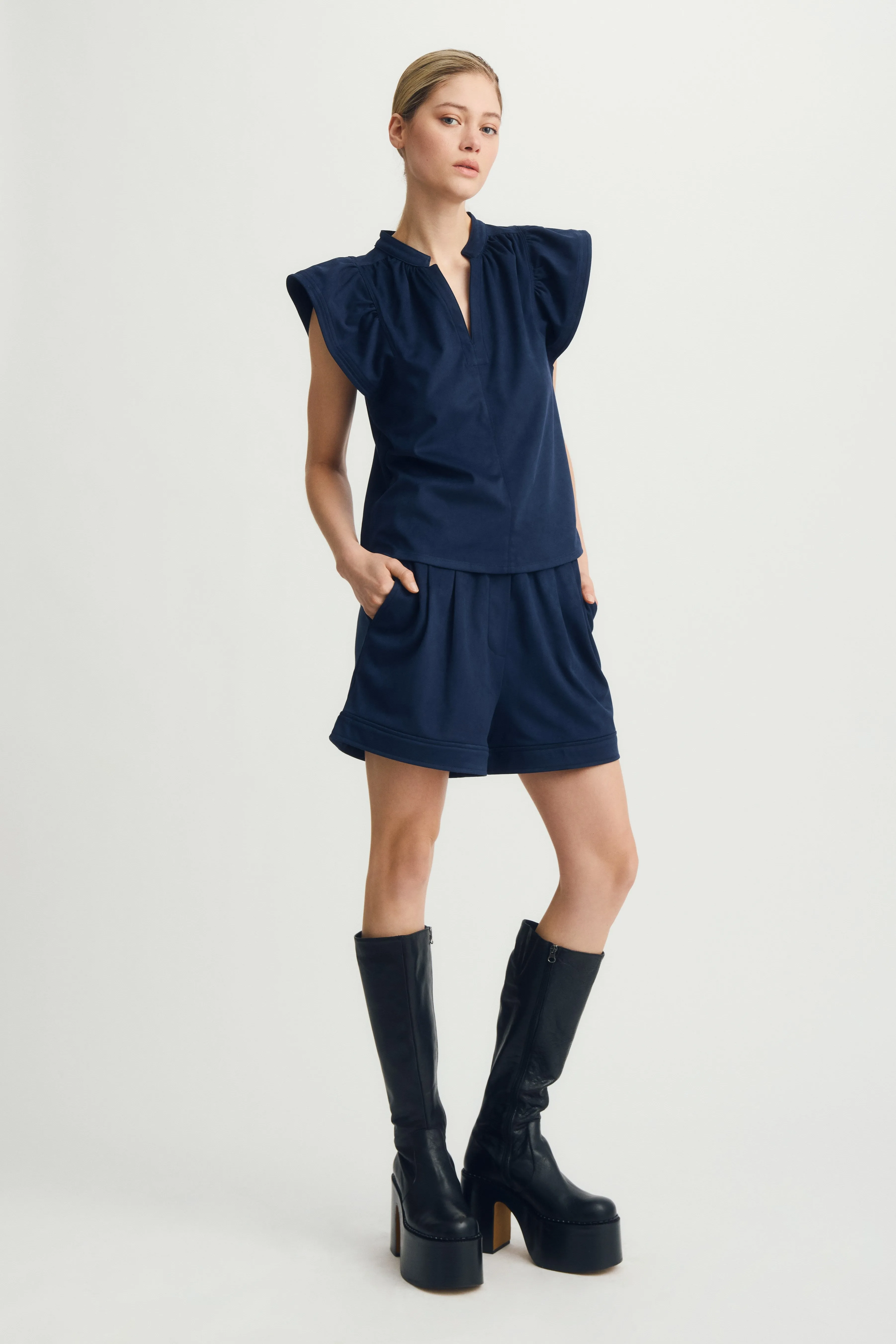 MARYAM SHORT-Deep navy suede sold by MELISSA NEPTON