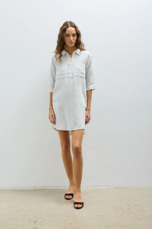 MITCH DRESS-White navy stripe made by MELISSA NEPTON