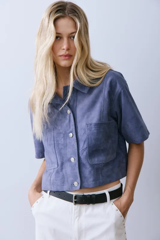 ALICE JACKET-Denim blue suede made by MELISSA NEPTON