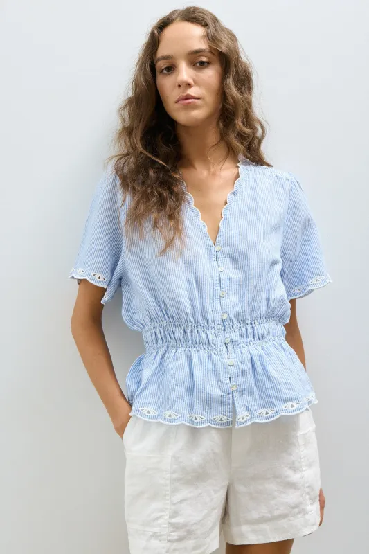 CATHY BLOUSE-Blue pin stripe made by MELISSA NEPTON