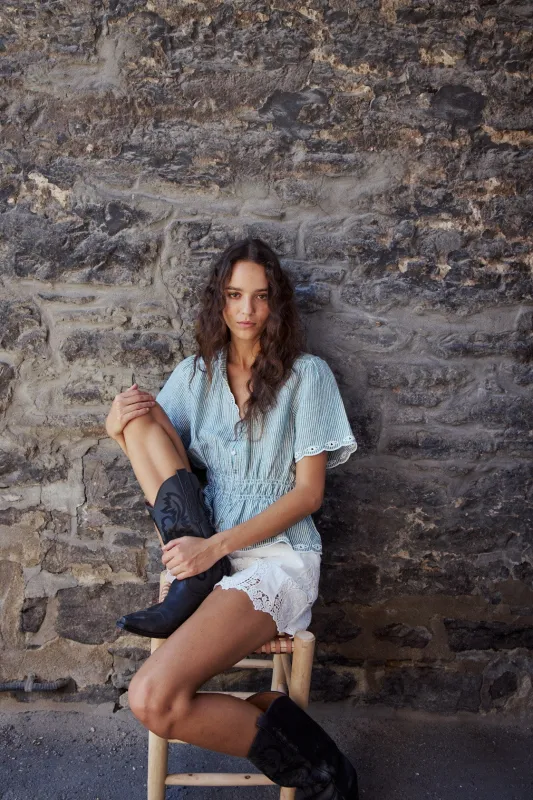 CATHY BLOUSE-Green stripe made by MELISSA NEPTON
