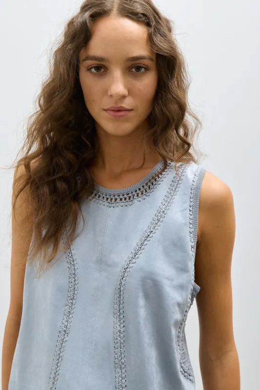 QUINN TOP-Bleached denim suede made by MELISSA NEPTON