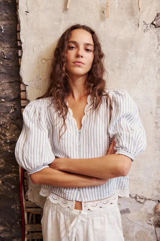 RAY BLOUSE-White navy stripe made by MELISSA NEPTON