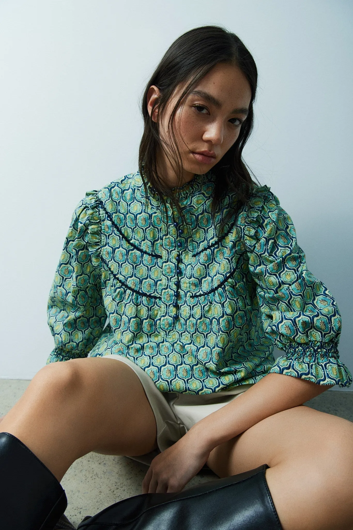 KINDSEY BLOUSE-Green tapestry sold by MELISSA NEPTON