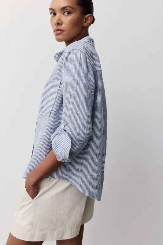 MOCA SHIRT-Navy stripe made by MELISSA NEPTON