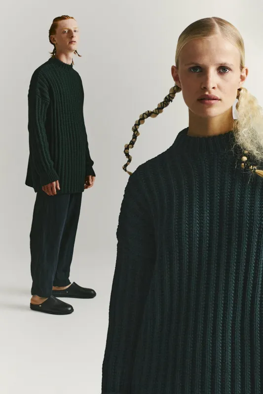 CREW NECK OPEN RIB SWEATER - WOOLY - GREEN sold by Casey Casey Womens