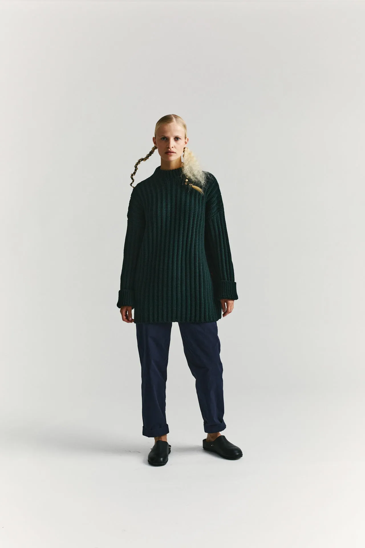 CREW NECK OPEN RIB SWEATER - WOOLY - GREEN sold by Casey Casey product image thumbnail 4