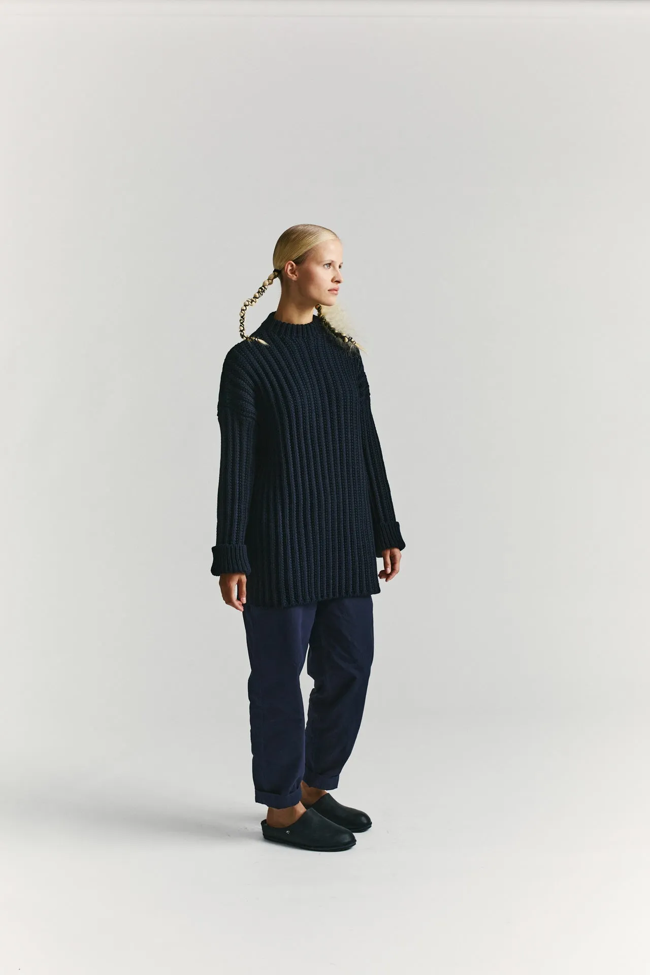 CREW NECK OPEN RIB SWEATER - WOOLY - NAVY sold by Casey Casey product image thumbnail 5