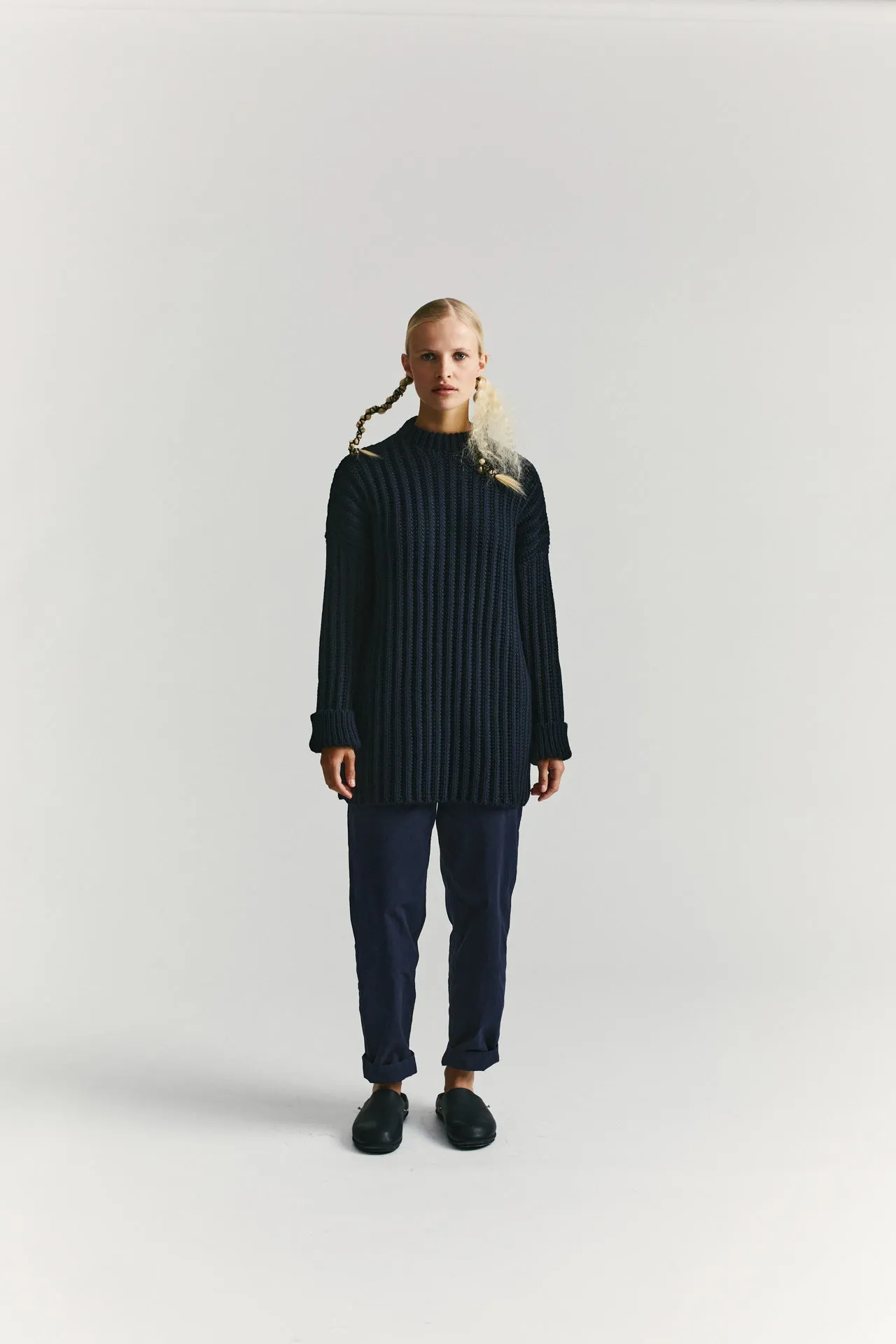 CREW NECK OPEN RIB SWEATER - WOOLY - NAVY sold by Casey Casey product image thumbnail 4