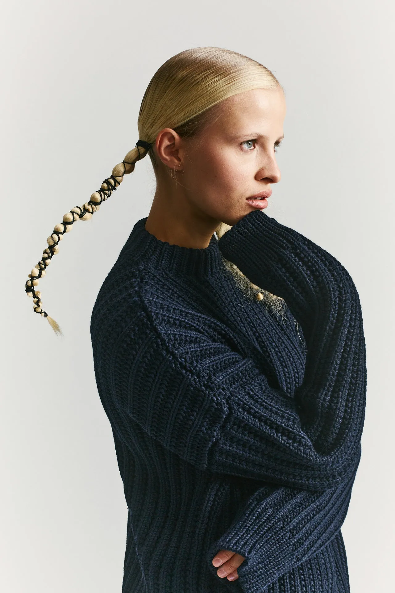 CREW NECK OPEN RIB SWEATER - WOOLY - NAVY sold by Casey Casey