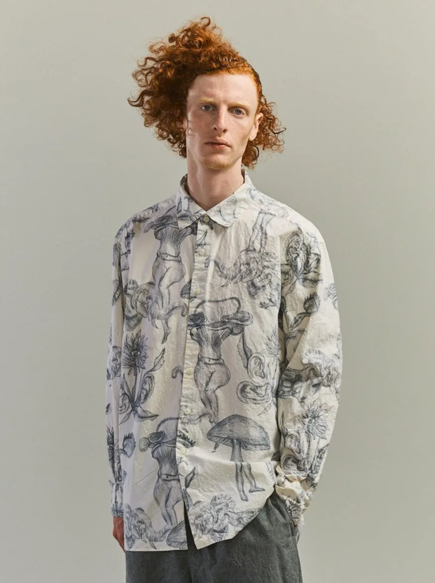 BIG RACCOURCIE SHIRT - CAN CAN PRINT - KHAKI sold by Casey Casey Womens